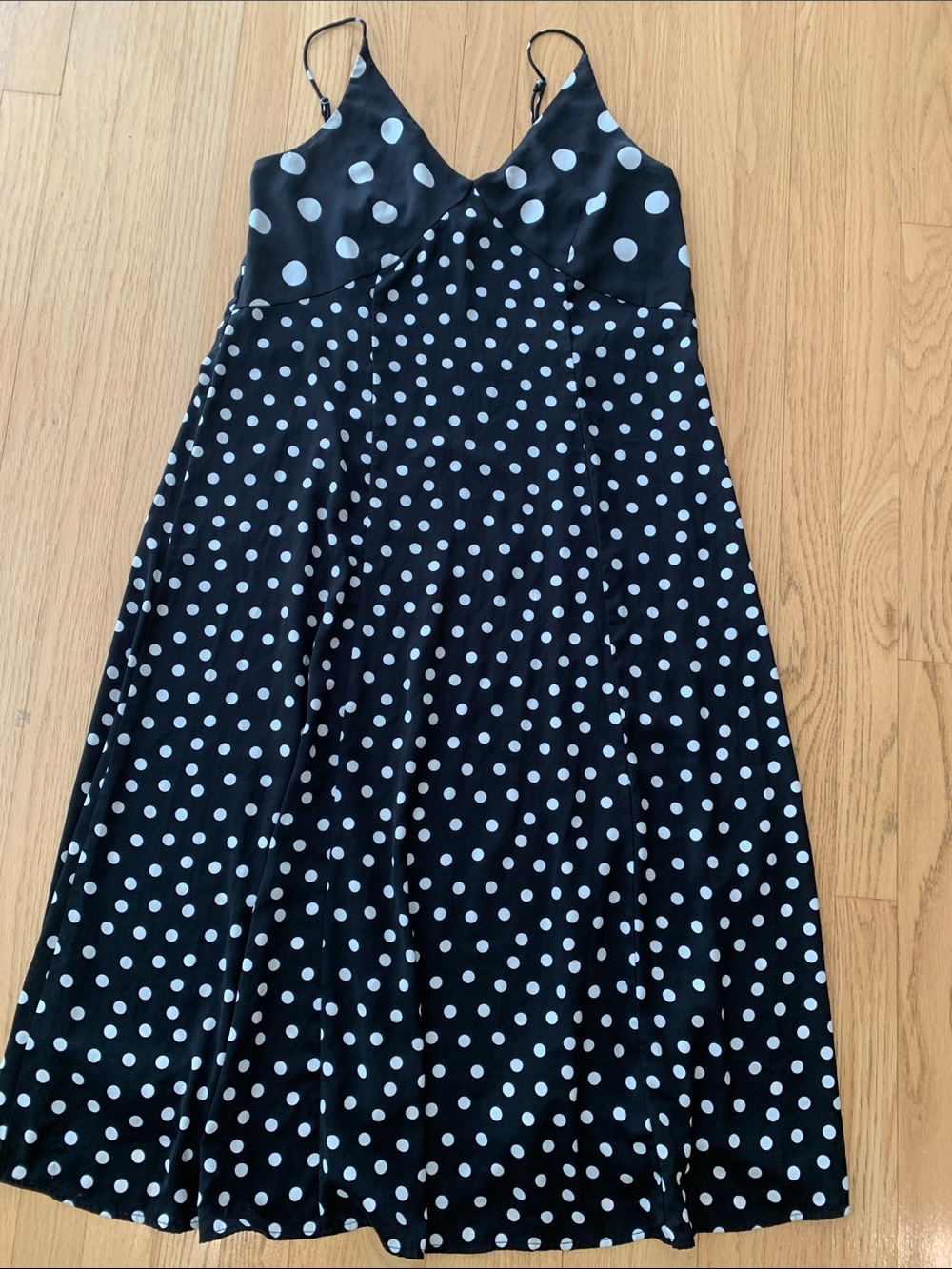 Banana Republic Factory Polka Dot Sleeveless Midi Slip Dress Black White Medium